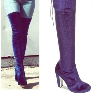 Material Girl 5 Royal Blue Velour Over Knee Boots